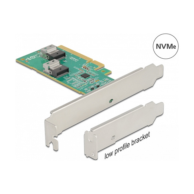 PCI Express 4.0 x8 Karte zu 2 x intern SFF-8654 4i NVMe - Bifurcation - Low Profile Formfaktor
