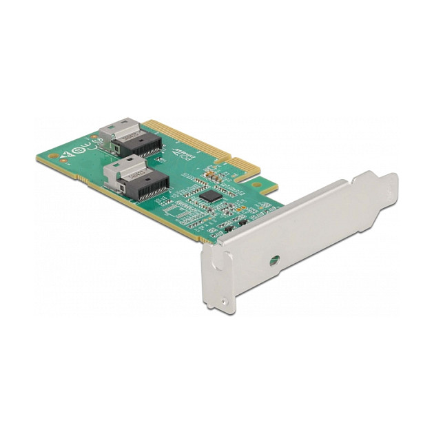 PCI Express 4.0 x8 Karte zu 2 x intern SFF-8654 4i NVMe - Bifurcation - Low Profile Formfaktor