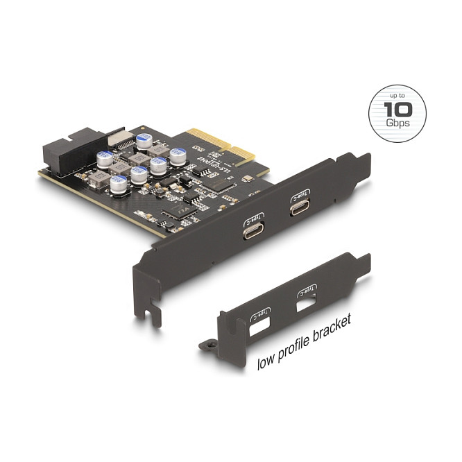 PCI Express x4 Karte zu 2 x extern USB Type-C™ + 1 x intern USB 10 Gbps Typ-E Key A und 1 x 19 Pin Pfostenstecker - Low Profile Formfaktor