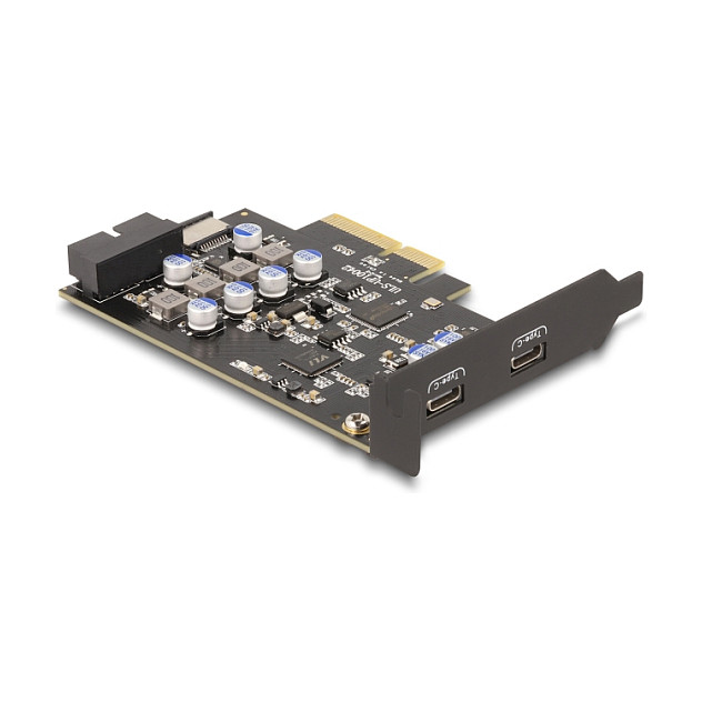 PCI Express x4 Karte zu 2 x extern USB Type-C™ + 1 x intern USB 10 Gbps Typ-E Key A und 1 x 19 Pin Pfostenstecker - Low Profile Formfaktor