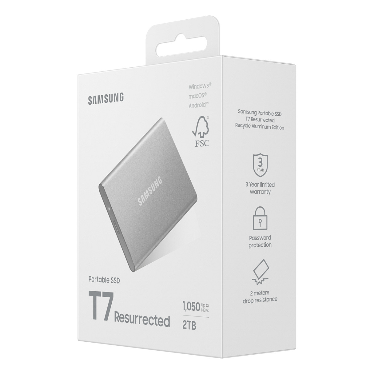 2TB Samsung Portable T7 Resurrected USB-C 3.1 (10Gb/?s) Silber externe Festplatte SSD