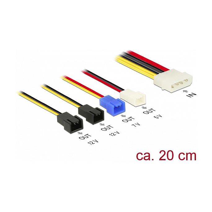 Kabel Stromversorgung Molex 4 Pin Stecker > 4 x 2 Pin Lüfter (12 V / 7 V / 5 V) 20 cm