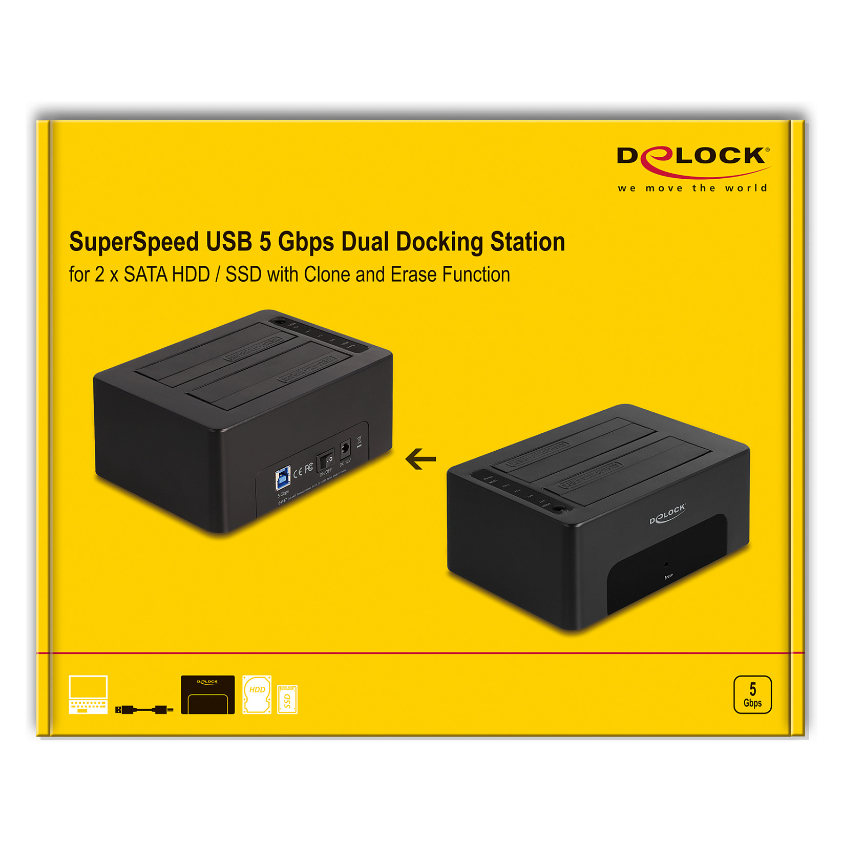 USB Dual Dockingstation für 2 x SATA HDD / SSD mit Klon- und Löschfunktion