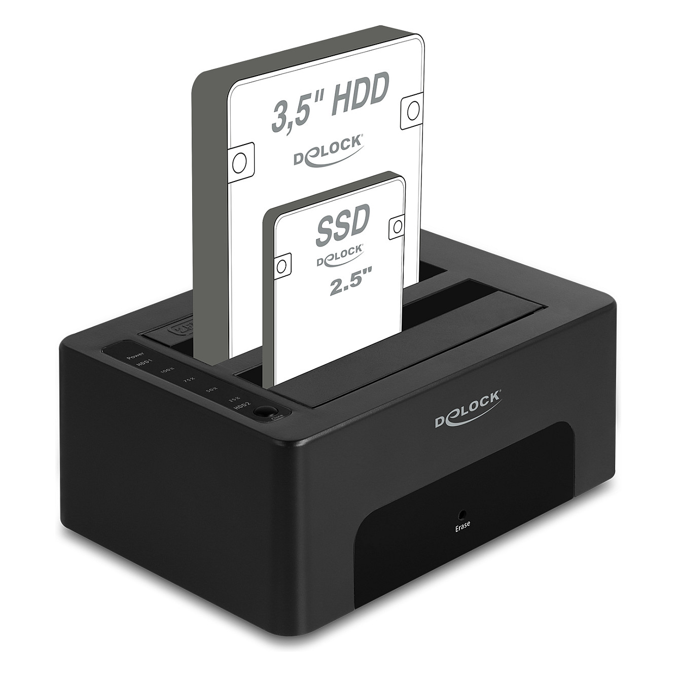 USB Dual Dockingstation für 2 x SATA HDD / SSD mit Klon- und Löschfunktion
