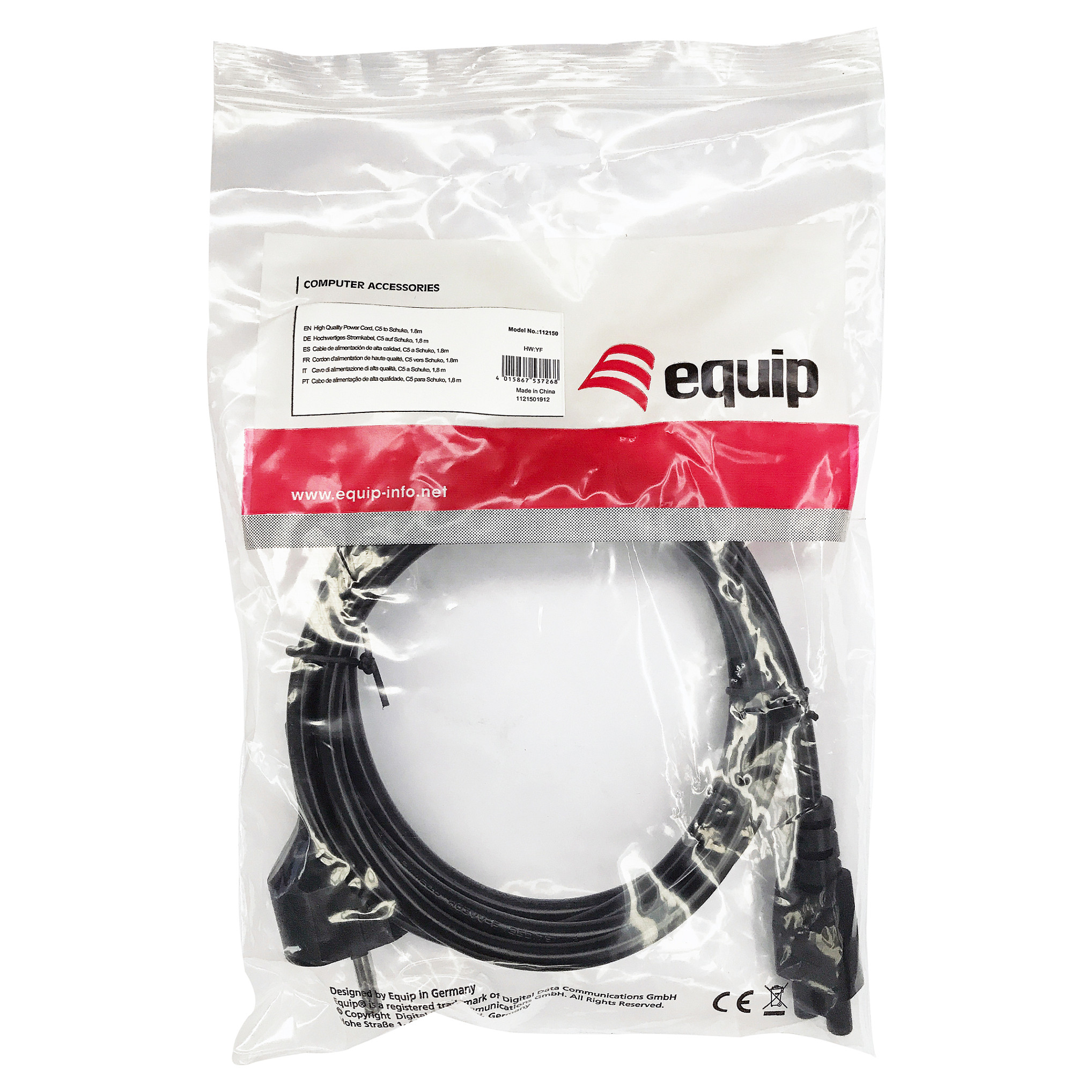 Equip Stromkabel CEE 7/7 ->C5 St/Bu schwarz 1.80m PVC Polybeutel