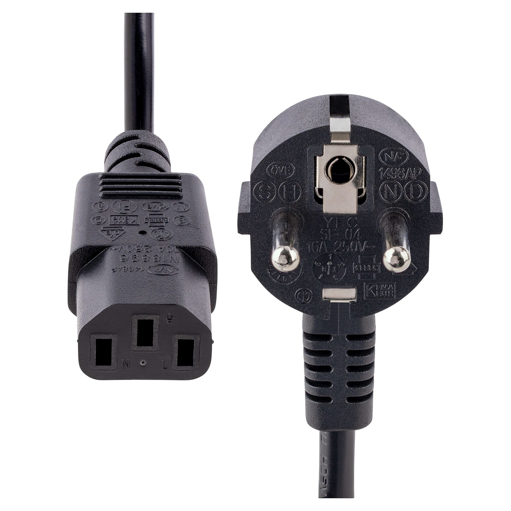 STARTECH.COM 3m 10ft Computer Power Cord 18AWG EU Schuko to C13 10A 250V Black Replacement AC PC Power Cord TV/Monitor Power Cable