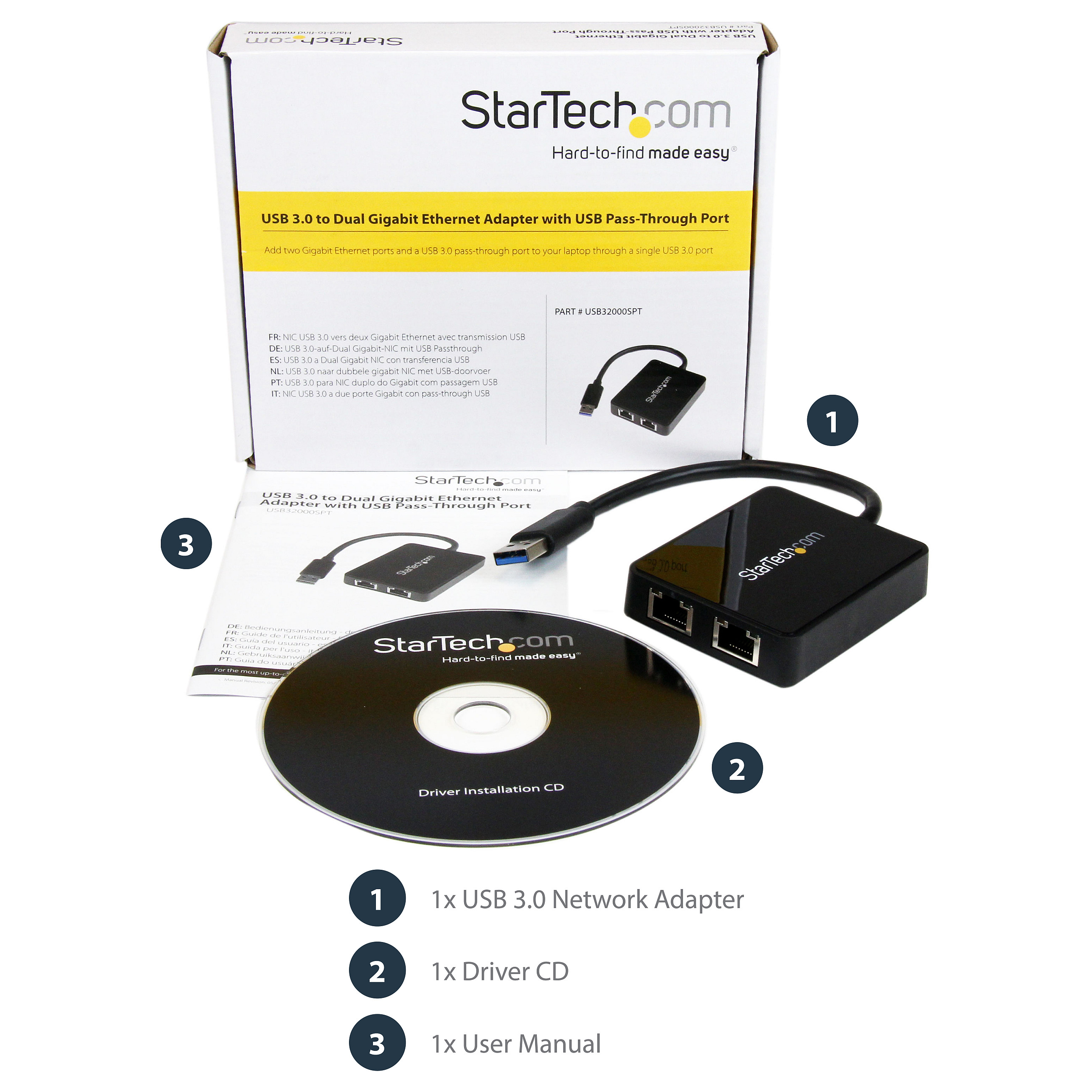 StarTech USB32000SPT USB 3.0 to Dual Gigabit LAN adapter with USB port
