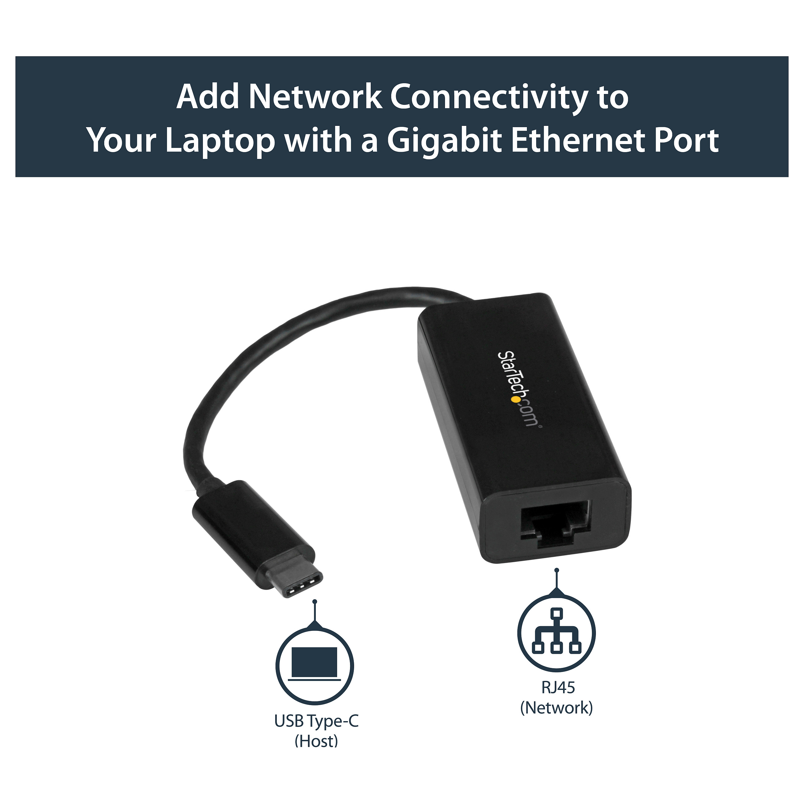StarTech USB-C to Gigabit Ethernet Adapter - Black - Thunderbolt 3 Port Compatible - USB Type C Network Adapter