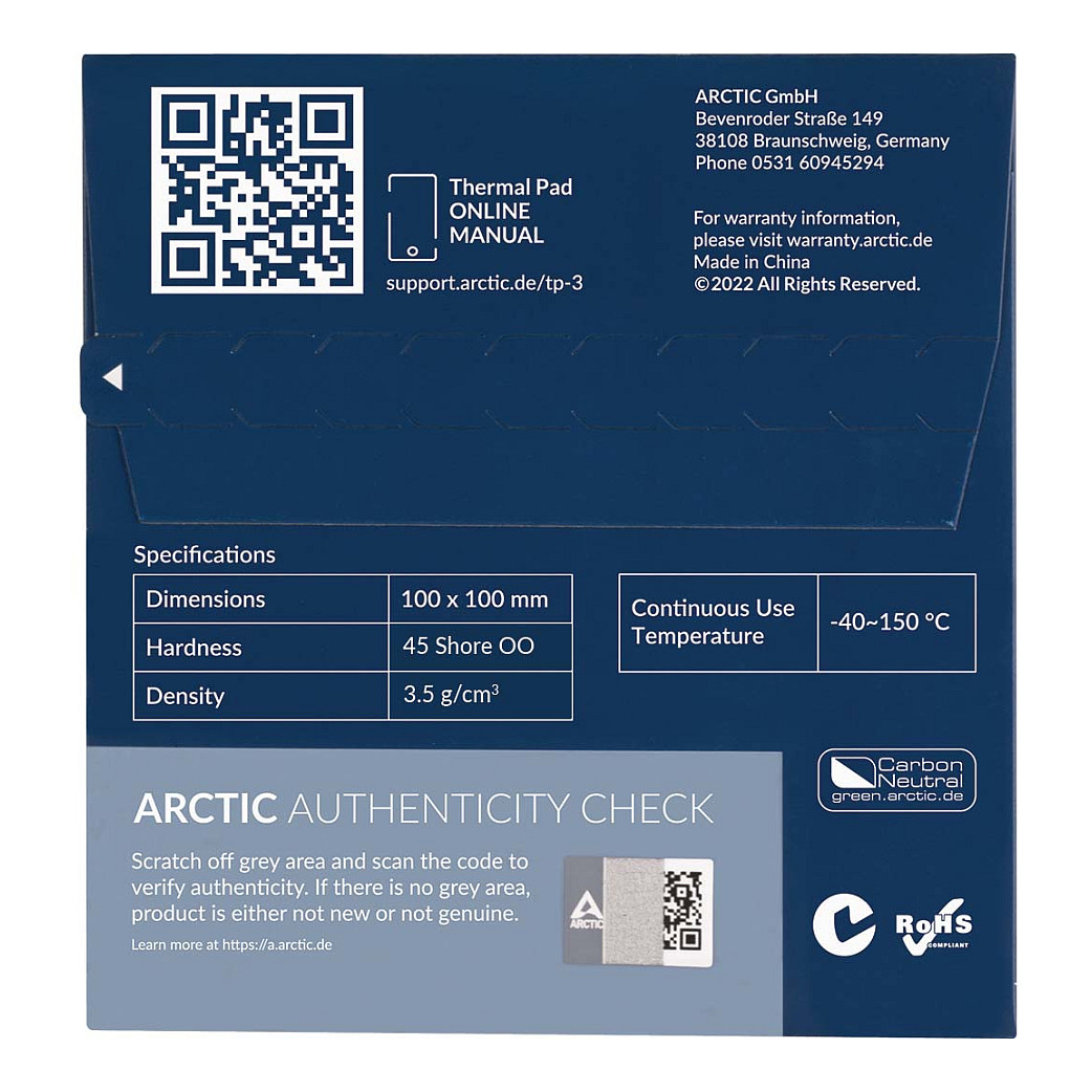 K ARCTIC Thermal pad BLAU TP-3 100x100mm.1pcs