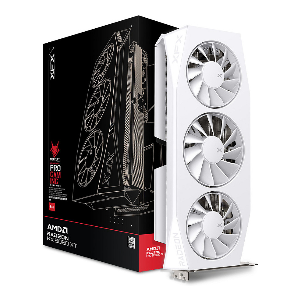 RX 9060 XT 16GB XFX Radeon Mercury OC Gaming GDDR6 3 Fan white