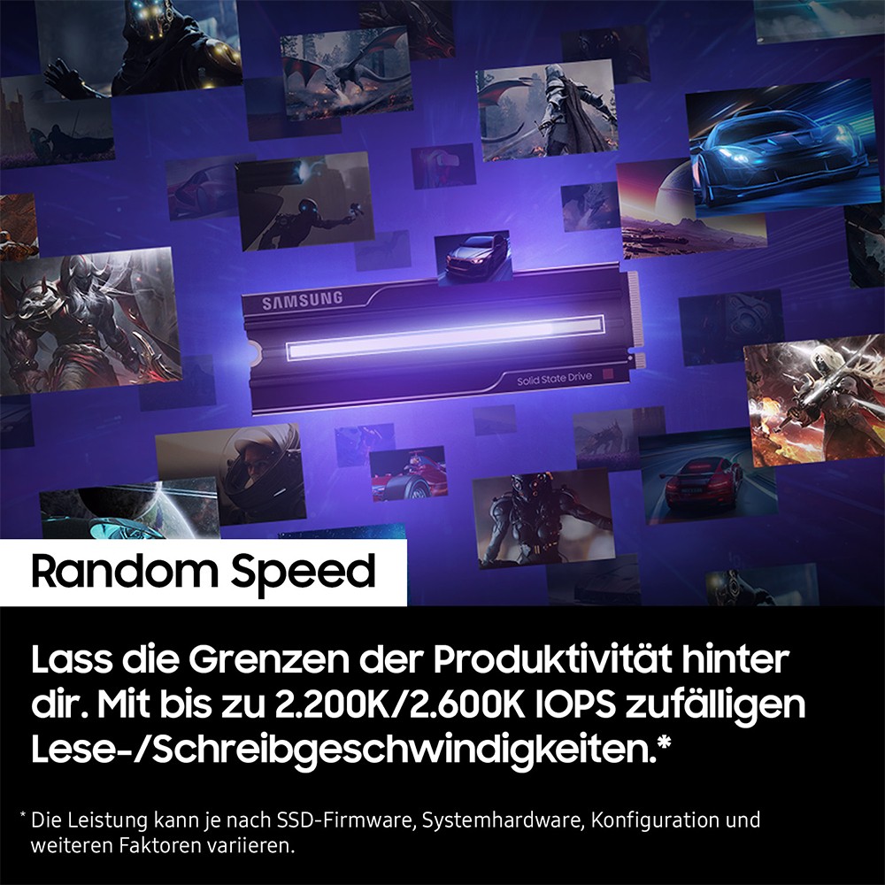 M.2. SAMSUNG 9100 PRO Heatsink NVMe 2TB PCIe 5.0 14.800 MB/s Lesen 13.400 MB/s Schreiben Interne SSD fr PC-Gaming