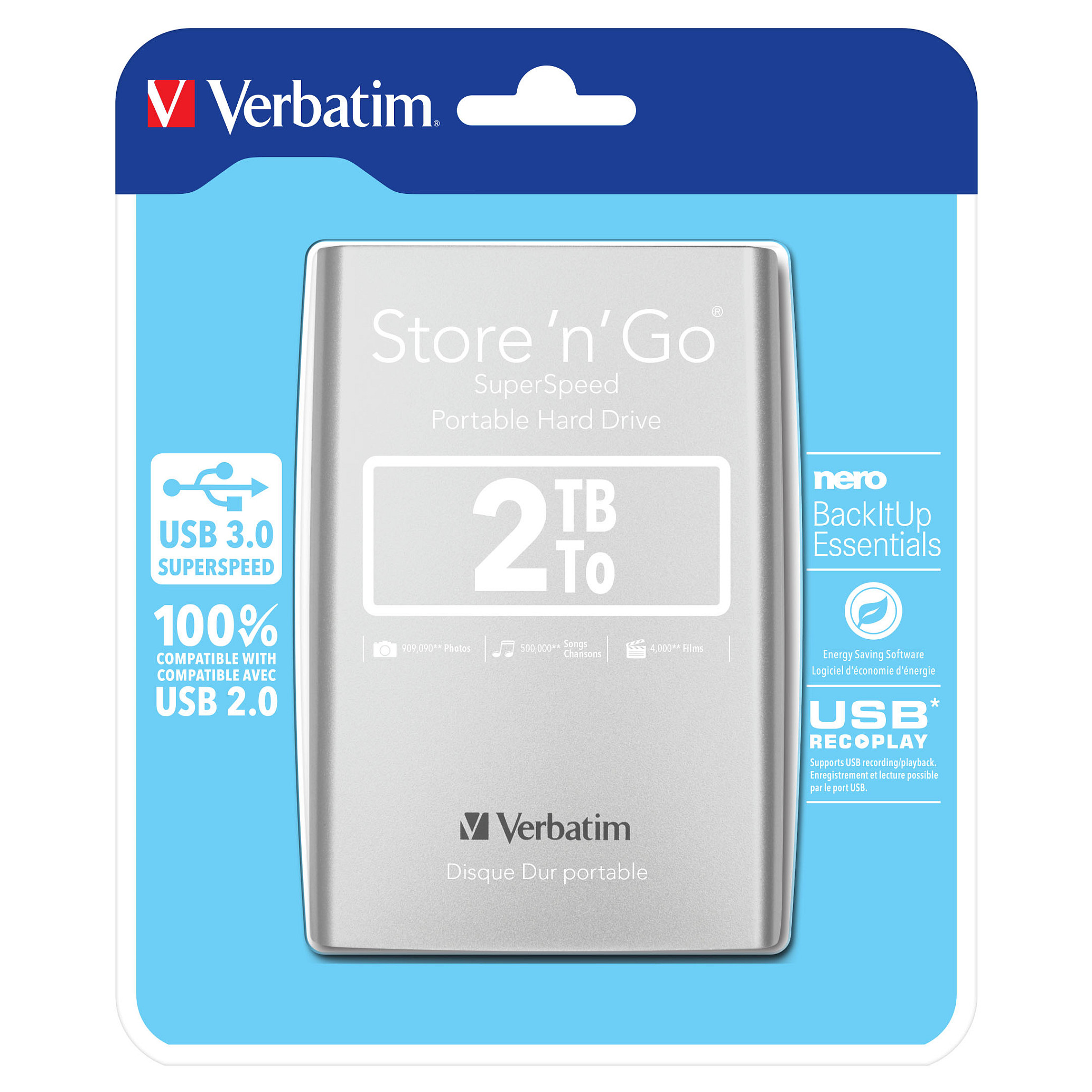 2,5" Verbatim 8.9cm 2TB USB 3.0 Store'n Go Silver retail