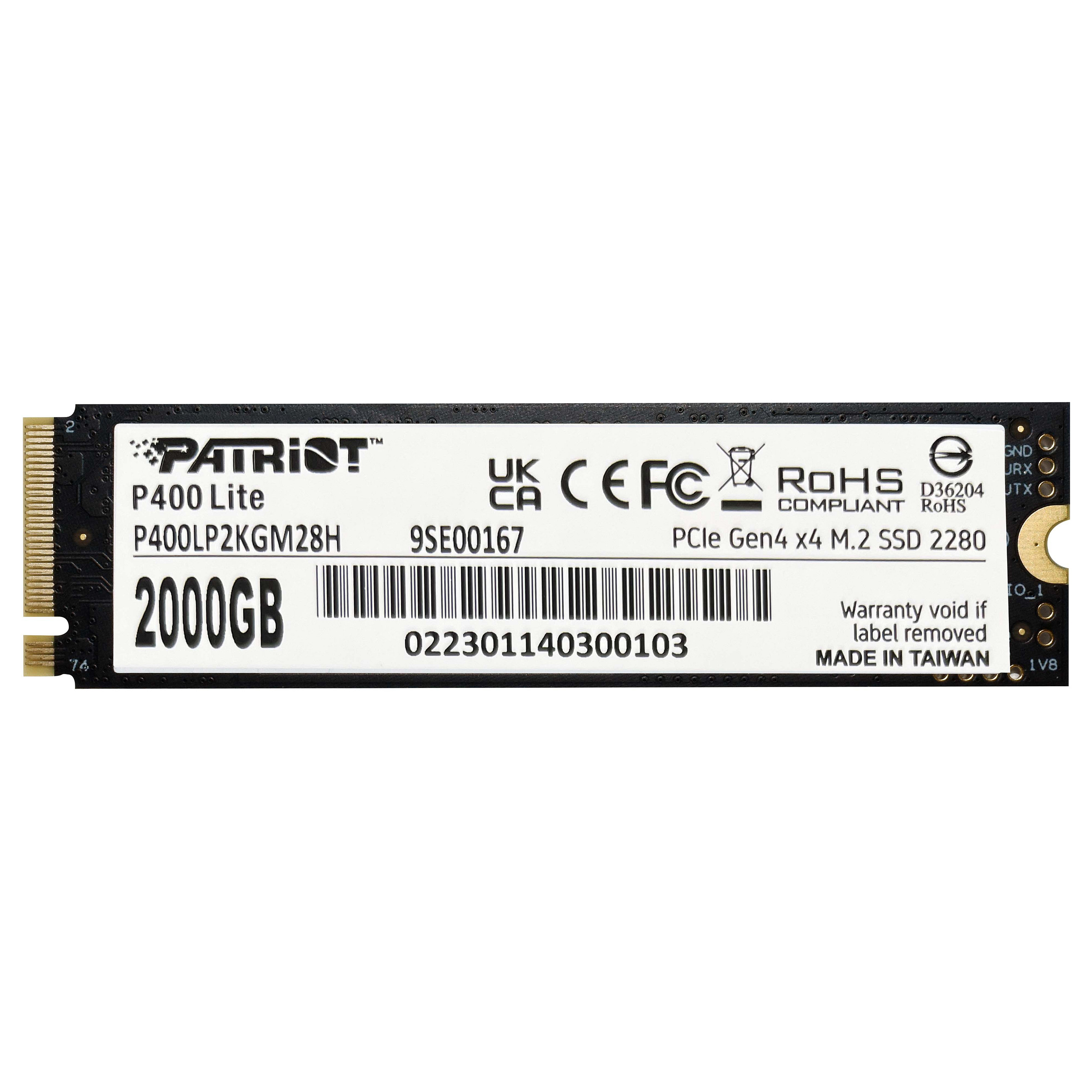 M.2 Patriot P400 Lite 2 TB (schwarz/wei, PCIe 4.0 x4, NVMe 1.4, M.2 2280)