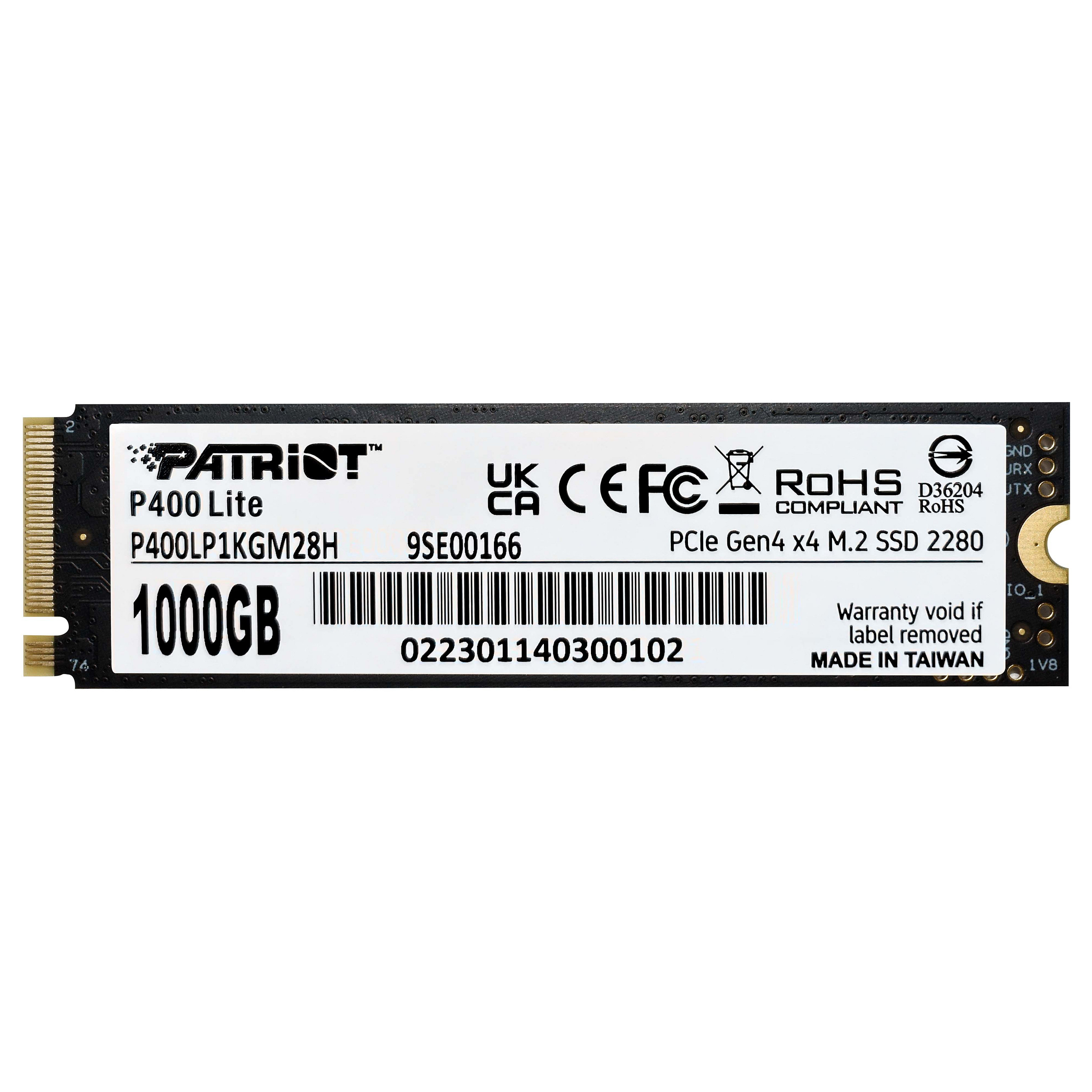 M.2 Patriot P400 Lite 1 TB (schwarz/wei, PCIe 4.0 x4, NVMe 1.4, M.2 2280)