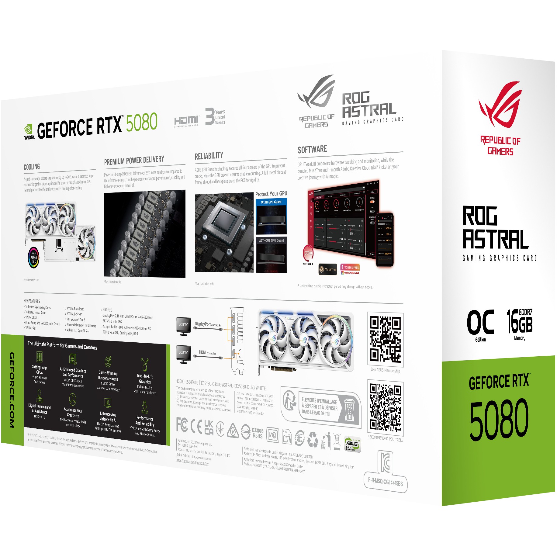 RTX 5080 16G ASUS ROG ASTRAL OC 3 Fan white