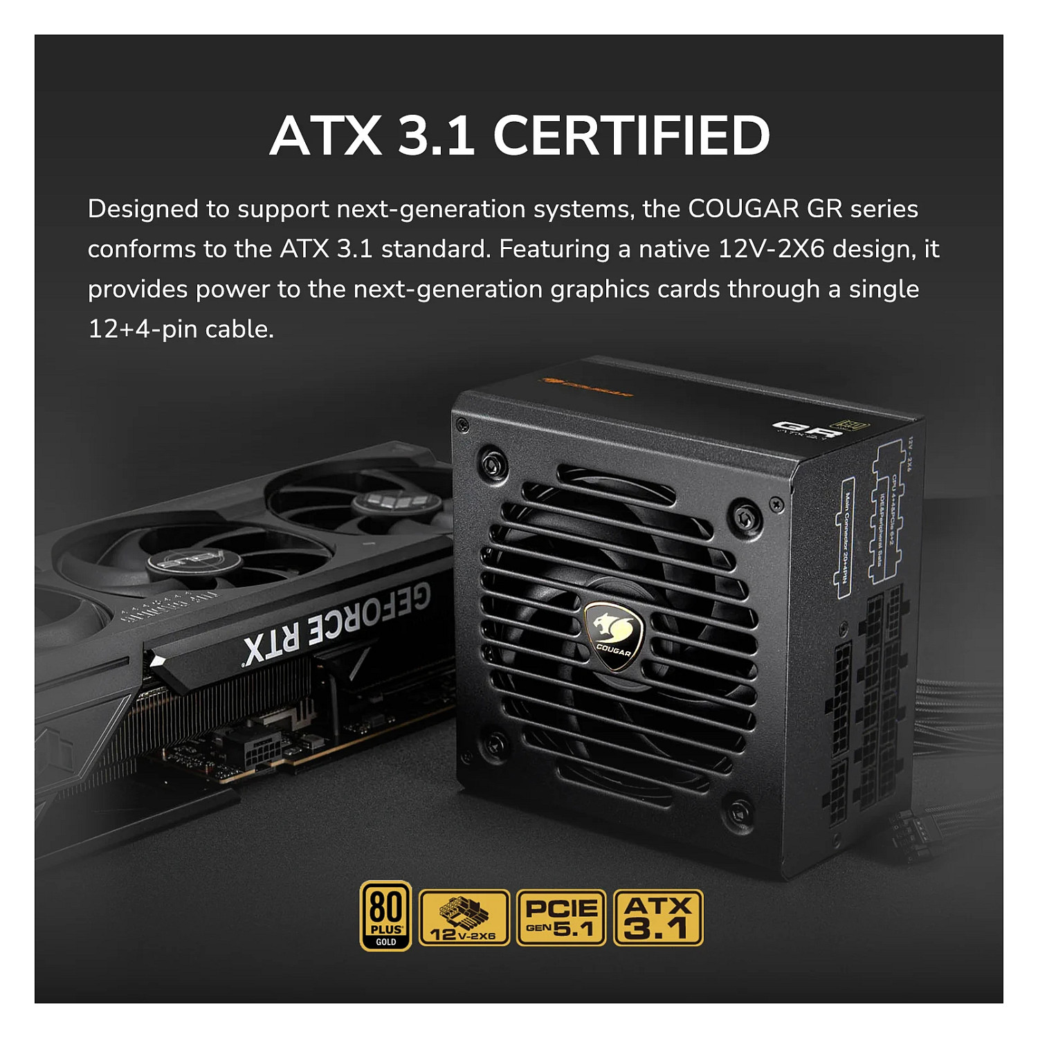 850W COUGAR Netzteil GR 850W ATX3.1/ PCIE 5.1/ 80 Plus Gold