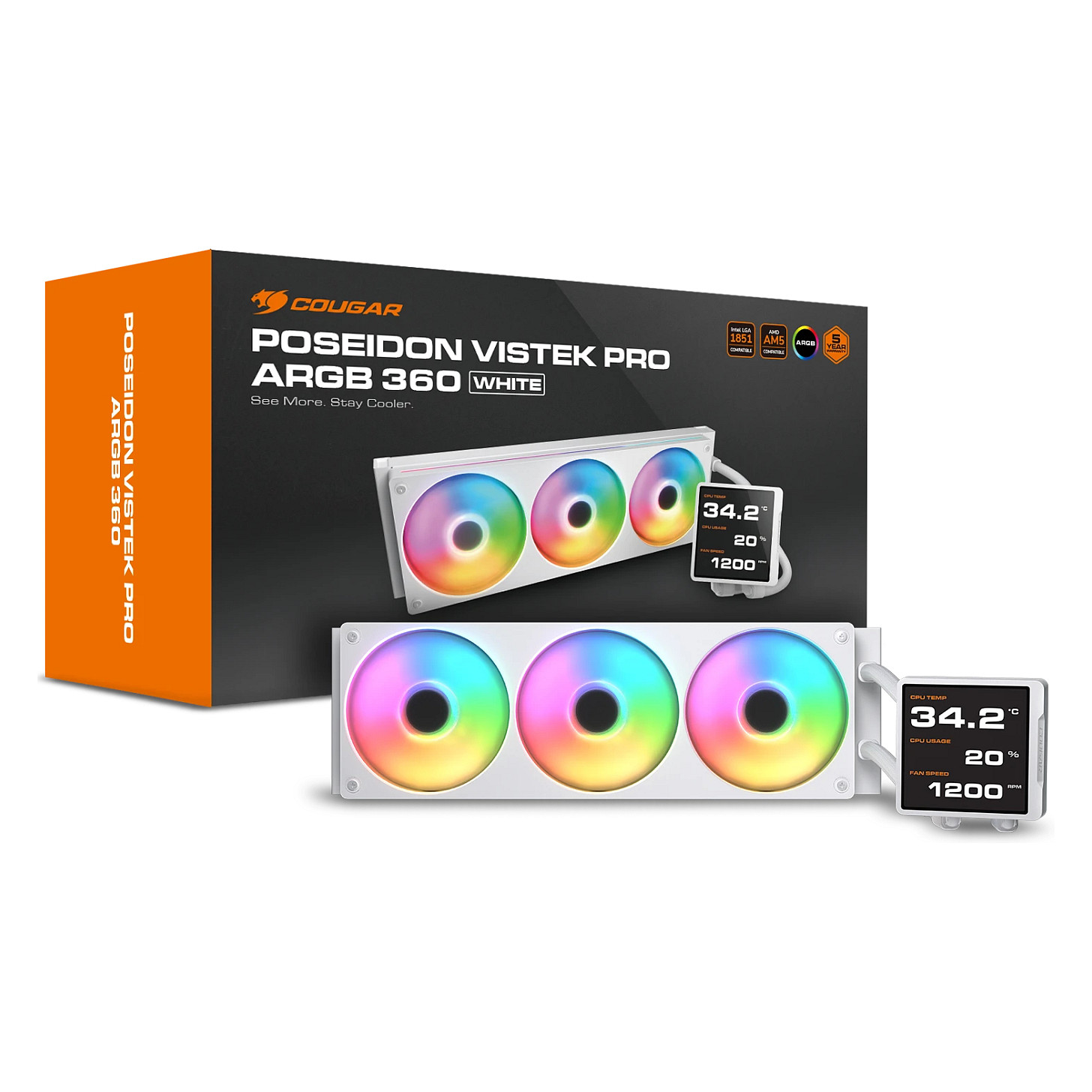 K COUGAR CPU Wasserkühlung Poseidon Vistek Pro 360,ARGB,Weiß