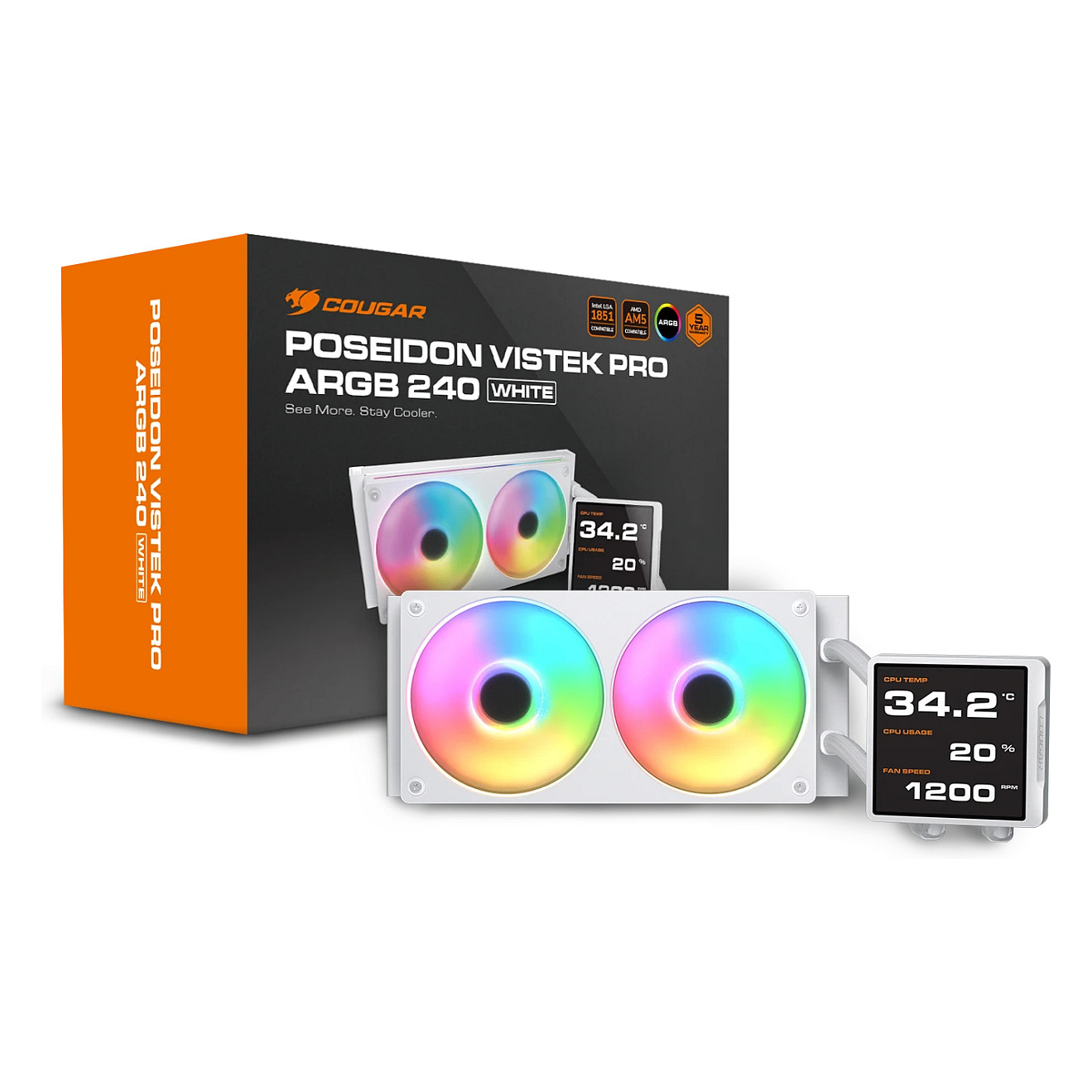 K COUGAR CPU Wasserkühlung Poseidon Vistek Pro 240,ARGB,Weiß