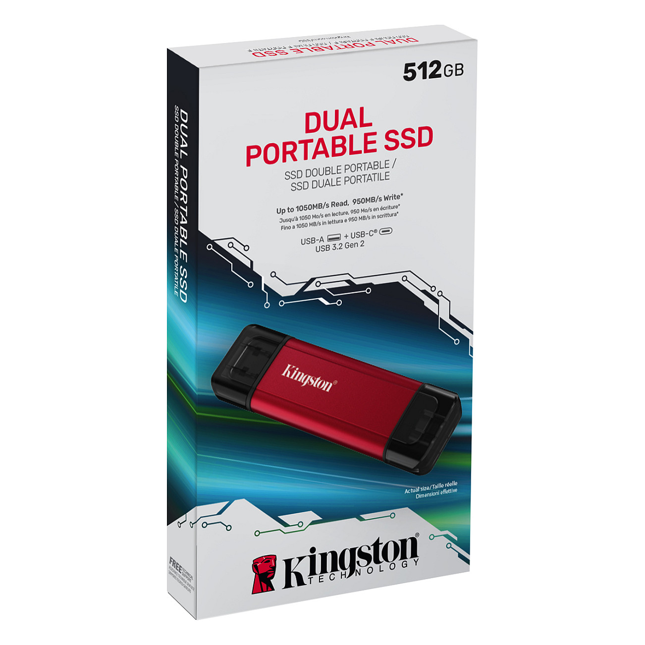 KINGSTON 512GB Dual USB-A/C PortableUp to 1050MB/s USB 3.2 Gen 2