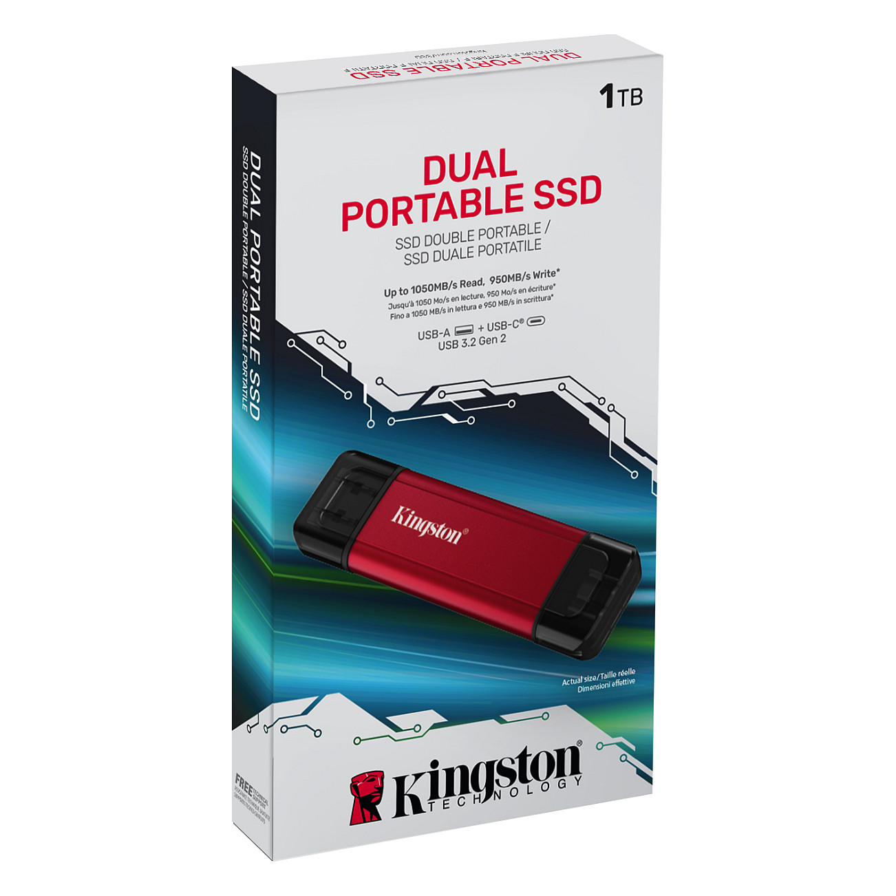 KINGSTON 1TB Dual USB-A/C Portable Up to 1050MB/s USB 3.2 Gen 2