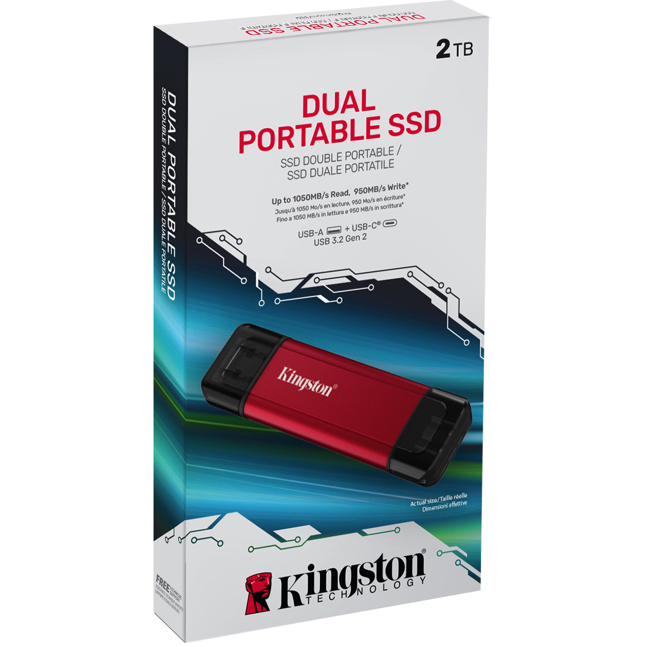 KINGSTON 2TB Dual USB-A/C Portable Up to 1050MB/s USB 3.2 Gen 2
