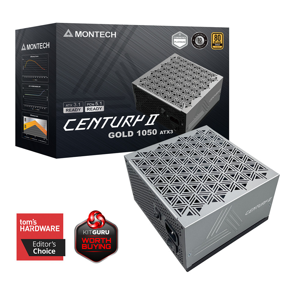 1050W Montech CENTURY II 1050 (silber, 1x 12-Pin High Power GPU, 6x PCIe, Kabelmanagement, 1050 Watt)