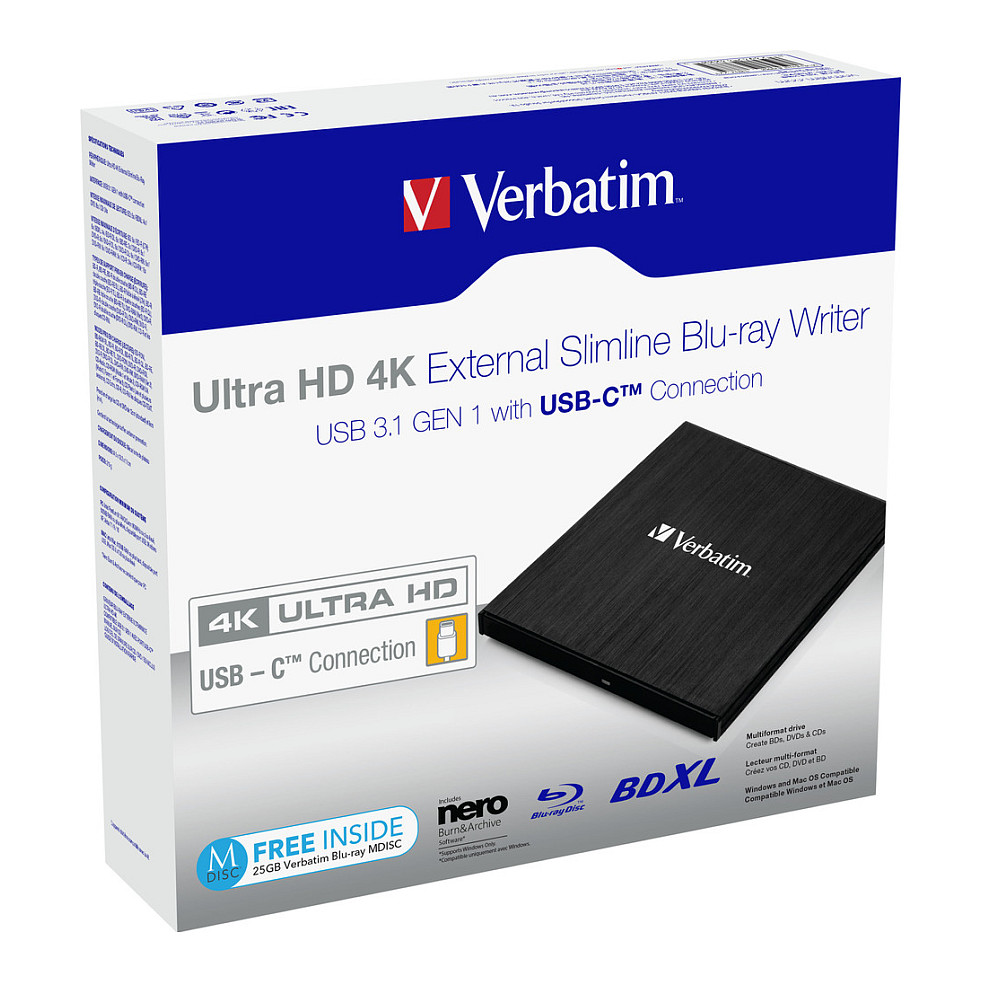 Verbatim ext. Slimline USB3.1 Typ C 4K Blu-ray Brenner extern retail
