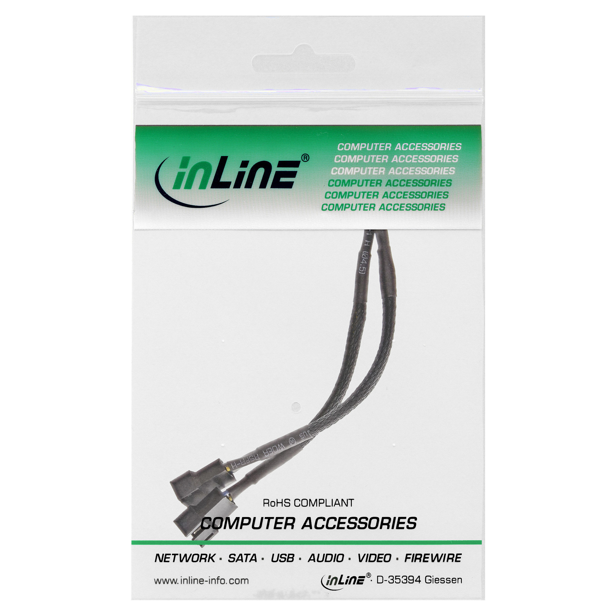 inLine® Y-Kabel für PWM Lüfter 4pol Molex 1 Stecker / 2 Buchse, 0,15m