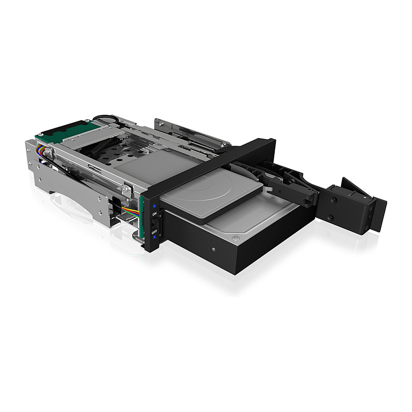 ICY BOX Wechselrahmen, 1x 2,5" + 1x 3,5" SATA/SAS zu 2xSATA Host, für 5,25" Einschub