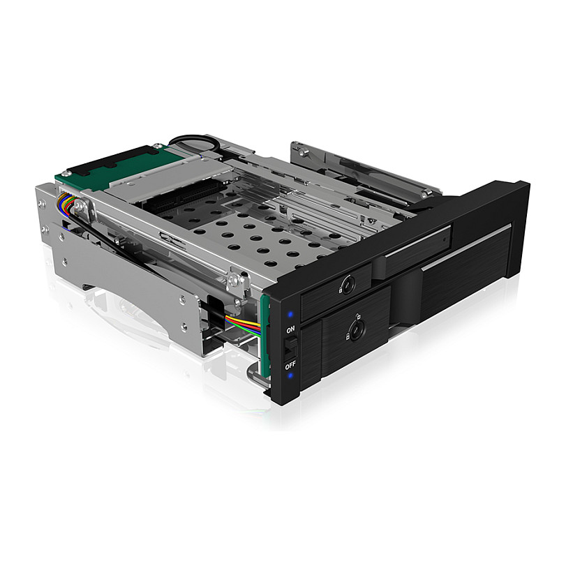 ICY BOX Wechselrahmen, 1x 2,5" + 1x 3,5" SATA/SAS zu 2xSATA Host, für 5,25" Einschub