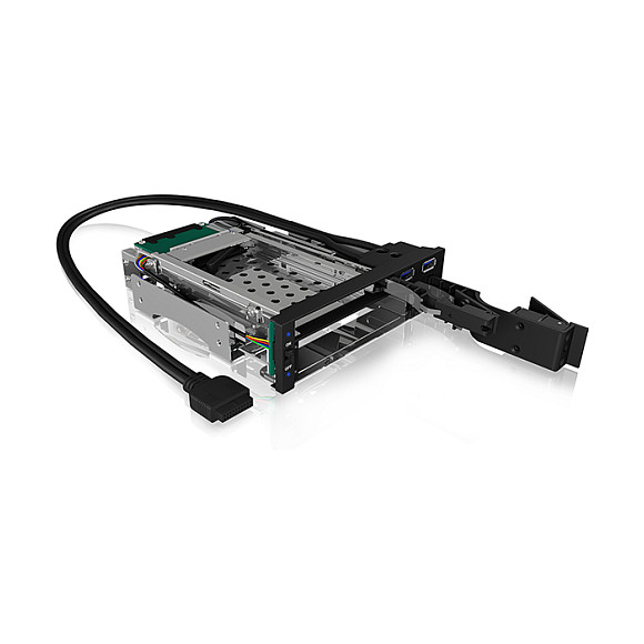 ICY BOX Wechselrahmen, 1x 2,5"+1x 3,5" SATA/SAS zu 2xSATA,für 5,25" Einschub,