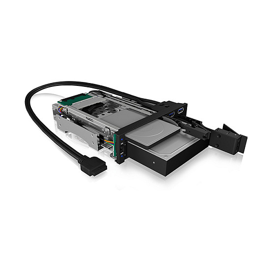 ICY BOX Wechselrahmen, 1x 2,5"+1x 3,5" SATA/SAS zu 2xSATA,für 5,25" Einschub,