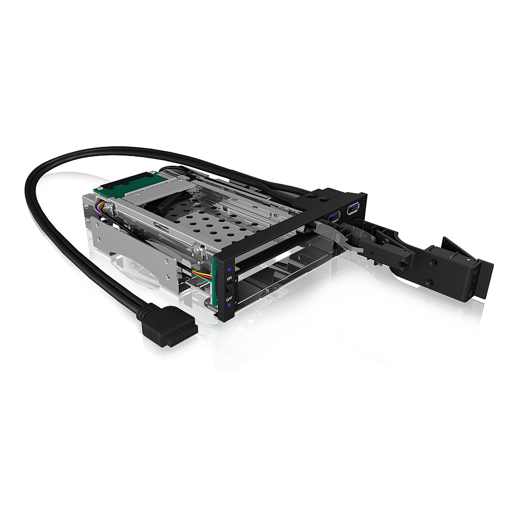 ICY BOX Wechselrahmen, 1x 2,5"+1x 3,5" SATA/SAS zu 2xSATA,für 5,25" Einschub,