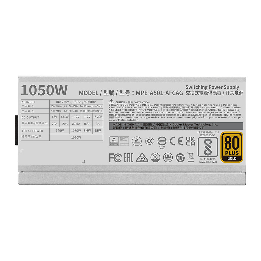1050W Cooler Master MWE Gold 1050 V2 White