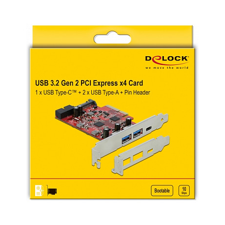 Delock PCI Express x4 Karte zu 1 x extern USB Type-C™ Buchse + 2 x extern USB Typ-A