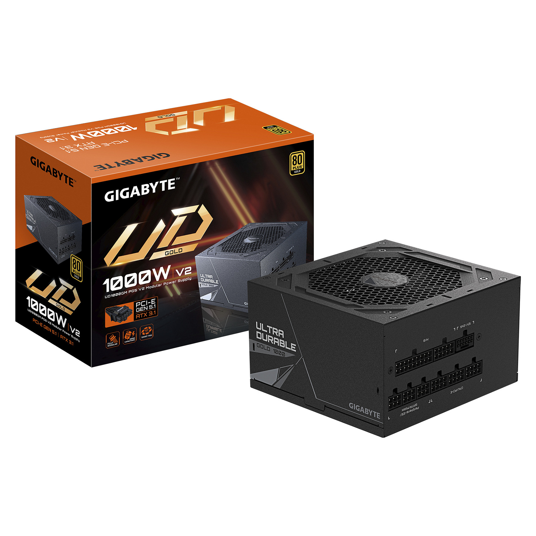 1000W GIGABYTE UD1000GM PG5 V2 1000W ATX Netzteil, 80+ Gold, PCIe5.1, ATX3.1 voll modular