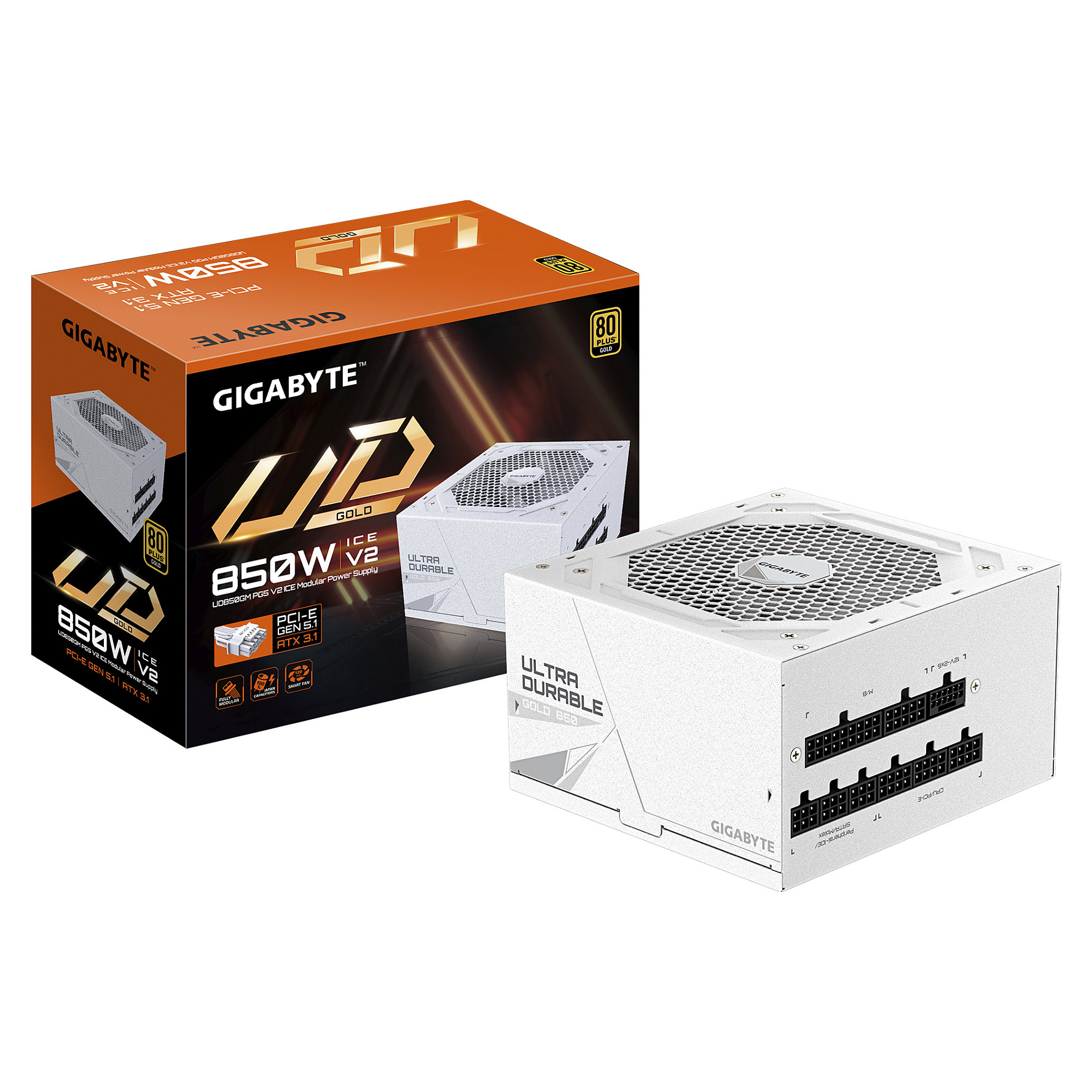 850W GIGABYTE UD850GM PG5 V2 ICE ATX Netzteil, 80+ Gold, PCIe5.1, ATX3.1 voll modular