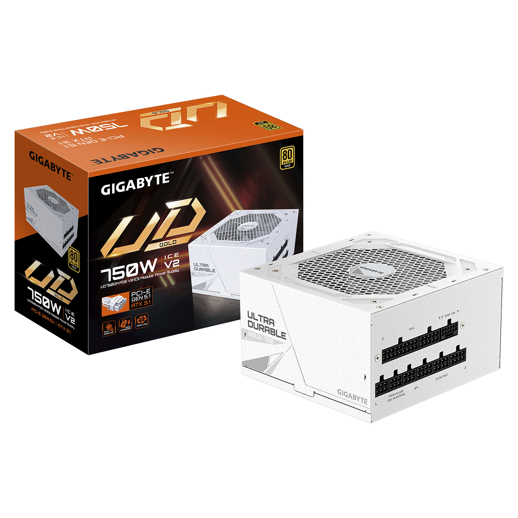 750W GIGABYTE UD750GM PG5 V2 ICE ATX Netzteil, 80+ Gold, PCIe5.1, ATX3.1 voll modular