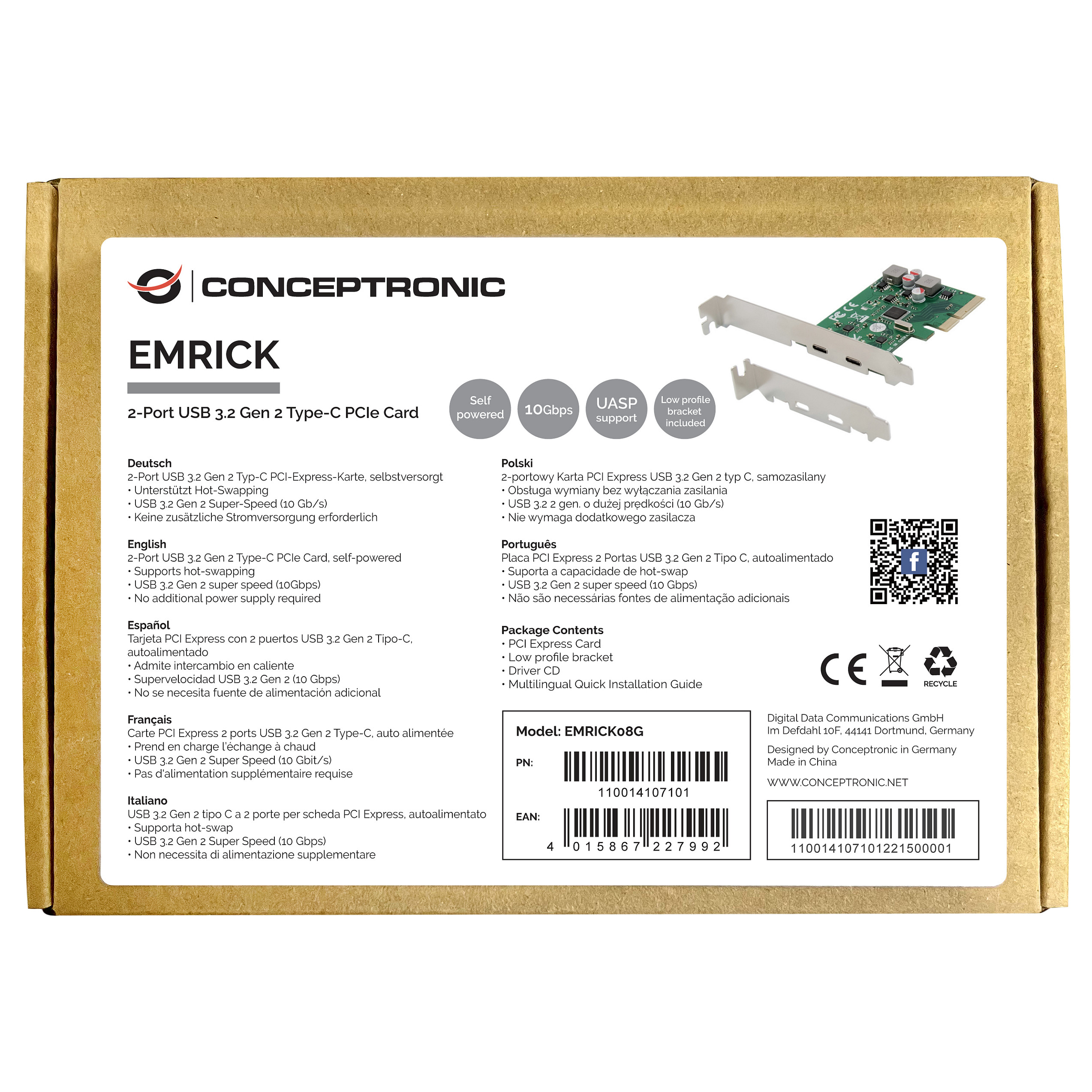 CONCEPTRONIC 4xPCIe3.0 Card 2xUSB-C3.2 Gen2/selfpower 10Gbps