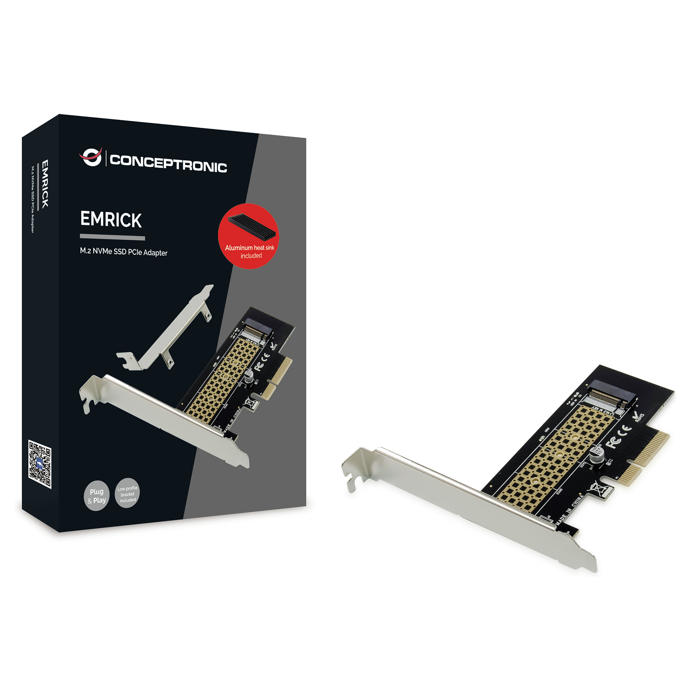CONCEPTRONIC M.2 4xPCIe3.0 Card M.2 NVMe +Kühlkörper