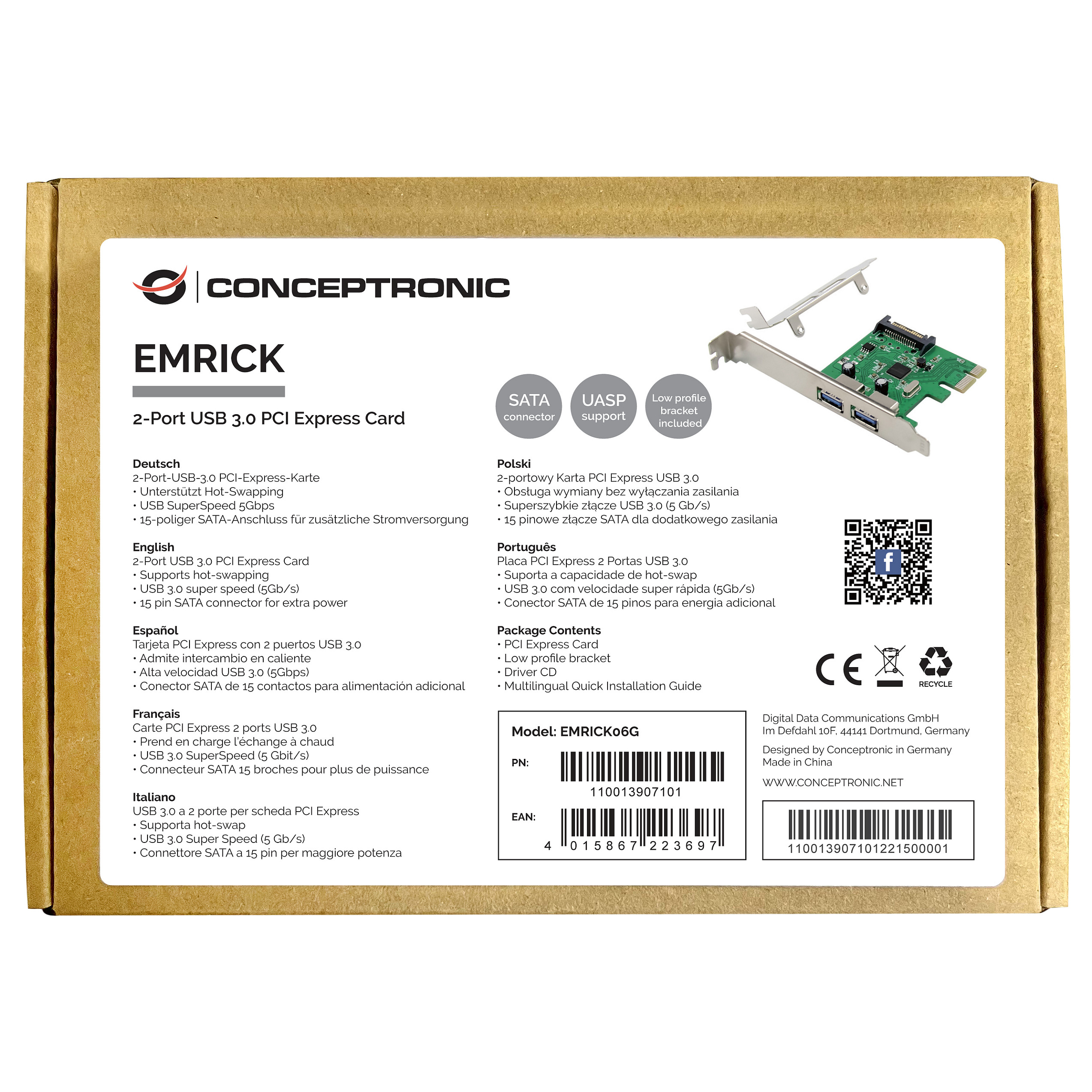 CONCEPTRONIC 1xPCIe2.0 Card 2xUSB-A3.0 5Gbps