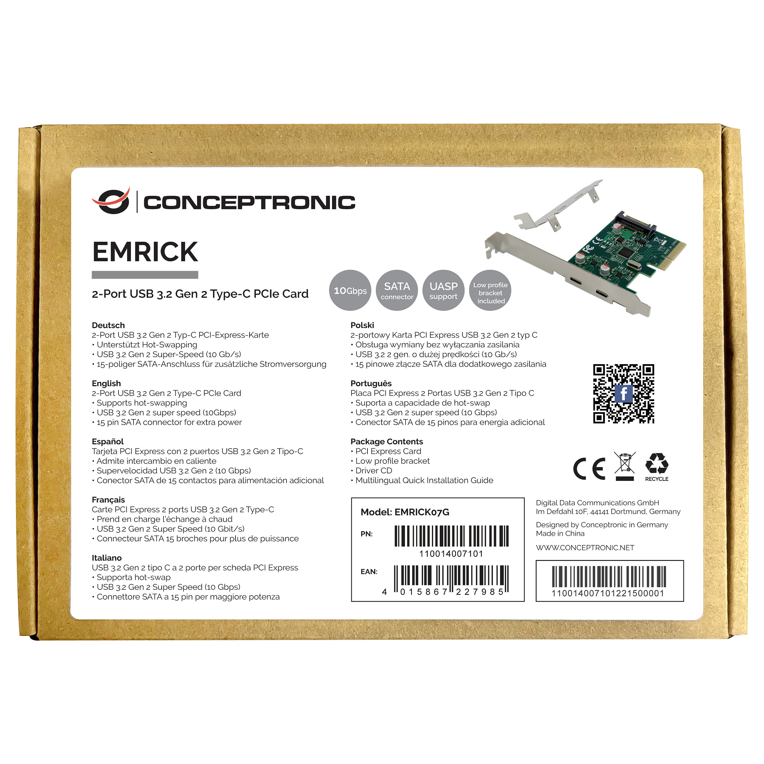 CONCEPTRONIC 4xPCIe2.0 Card 2xUSB-C3.2 Gen2 10Gbps