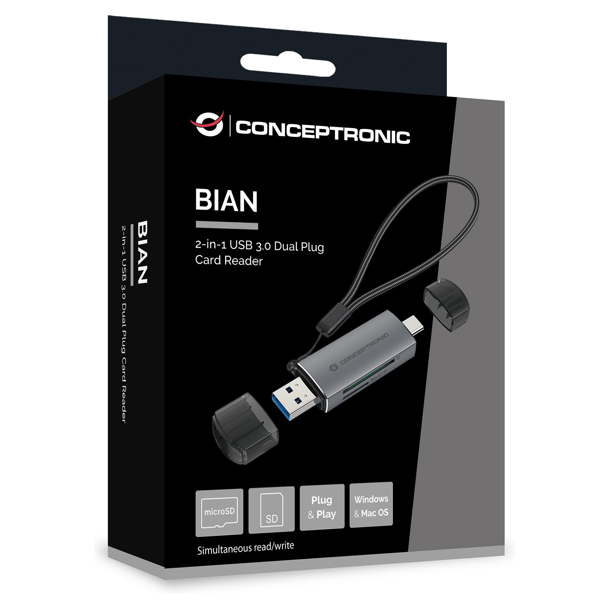 CONCEPTRONIC Kartenleser USB-A/-C3.2->TF/Micro-SD3.0 schwarz