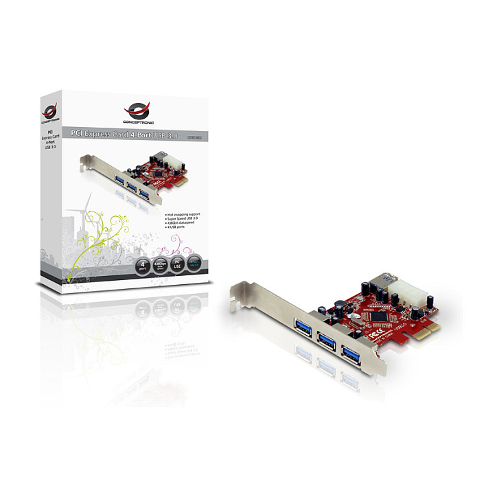 CONCEPTRONIC PCIe1x Card 3xUSB-A Ext./1xUSB-A Int. 5Gbps