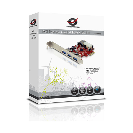 CONCEPTRONIC PCIe1x Card 3xUSB-A Ext./1xUSB-A Int. 5Gbps