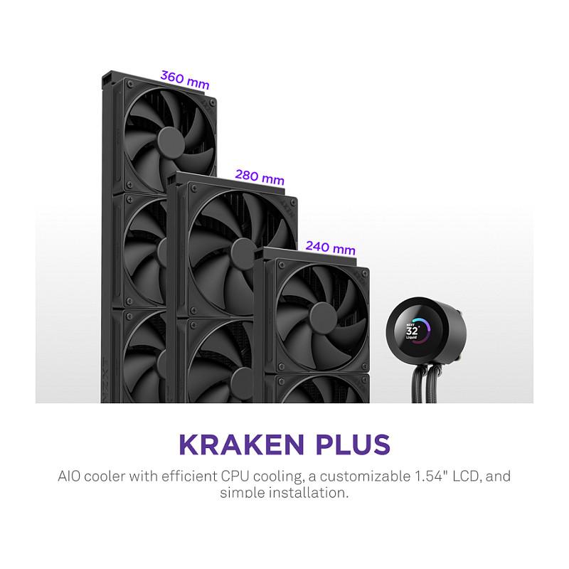 K NZXT KRAKEN Plus V2 240 Display WaKü Black RL-KN240-B2
