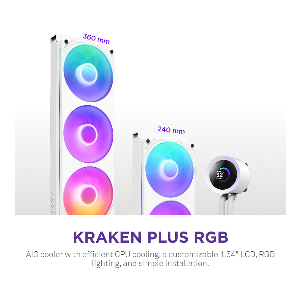 K NZXT KRAKEN Plus V2 240 RGB Display WaKü White RL-KR240-W2