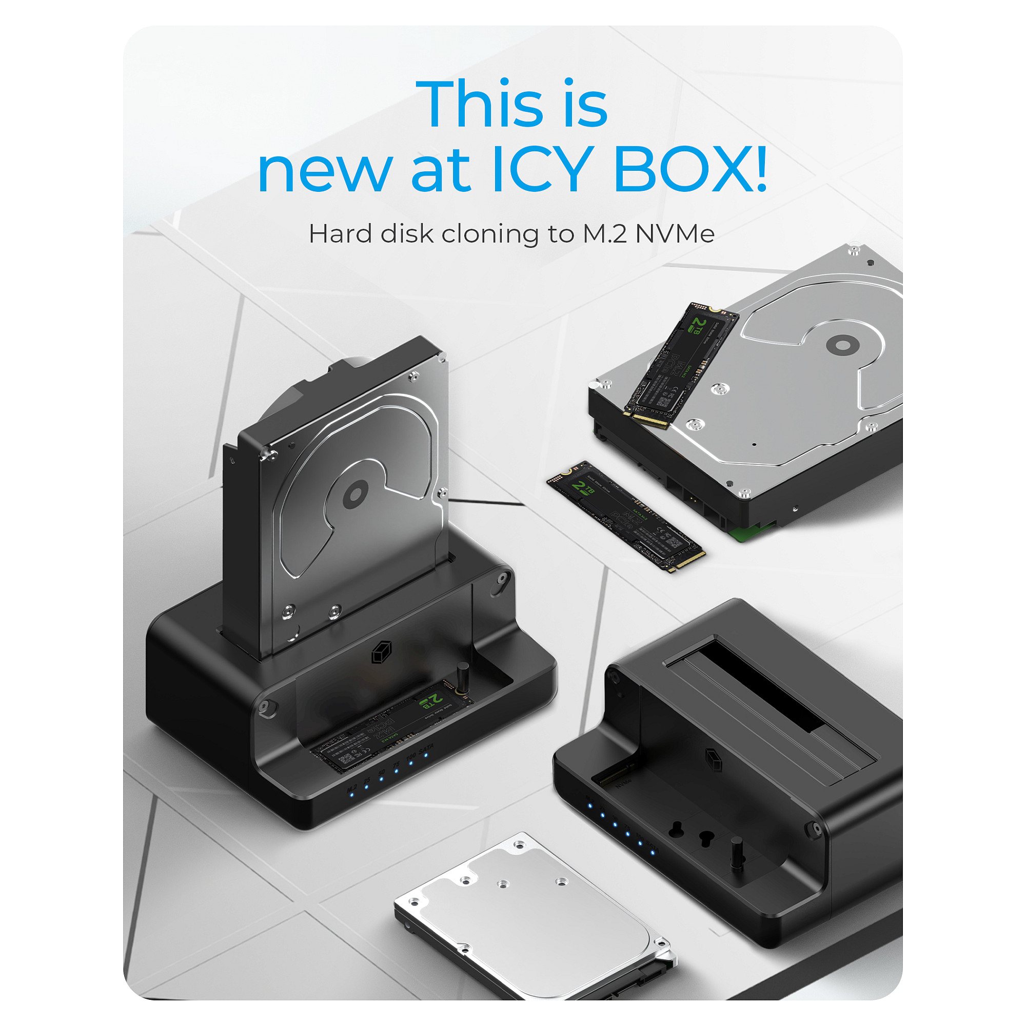ICY BOX IB-2914MSCL-C31 Klon- und DockingStation für M.2 NVMe SSD und 3.5"/2.5" SATA HDD/SSD