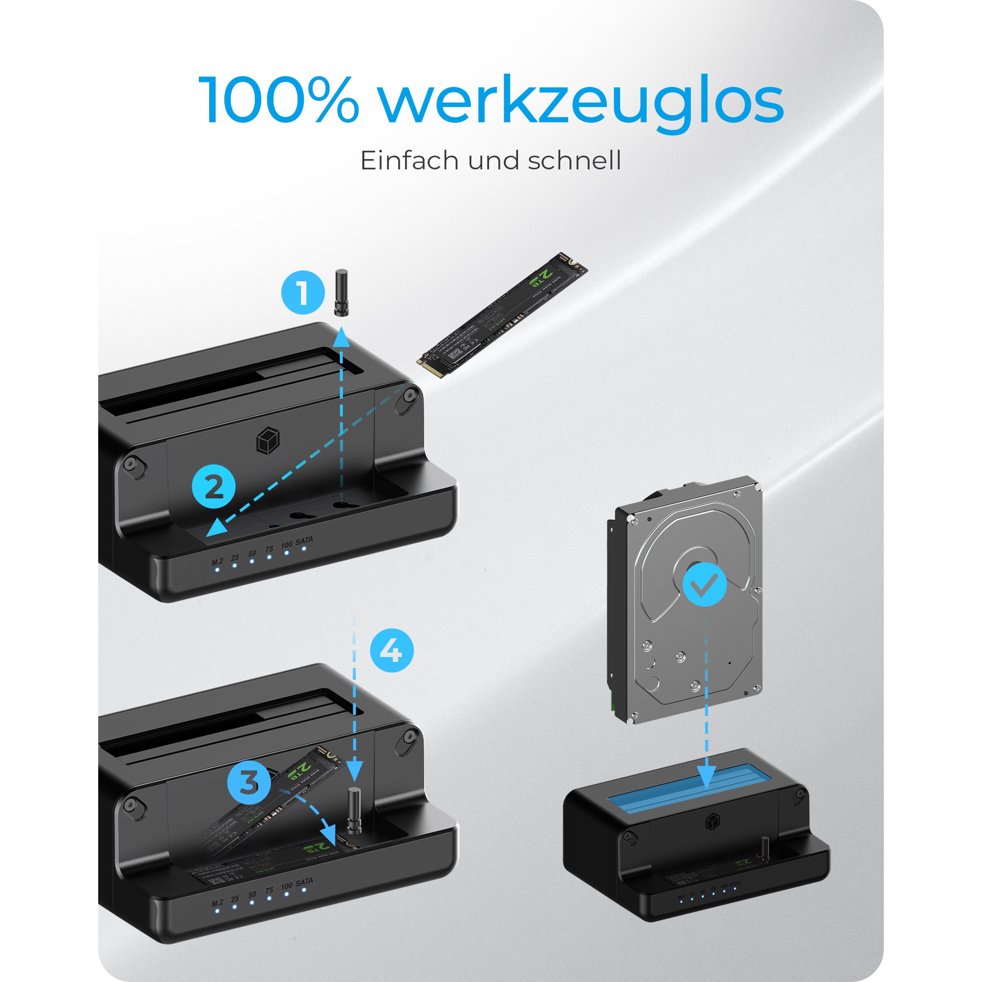 ICY BOX IB-2914MSCL-C31 Klon- und DockingStation für M.2 NVMe SSD und 3.5"/2.5" SATA HDD/SSD