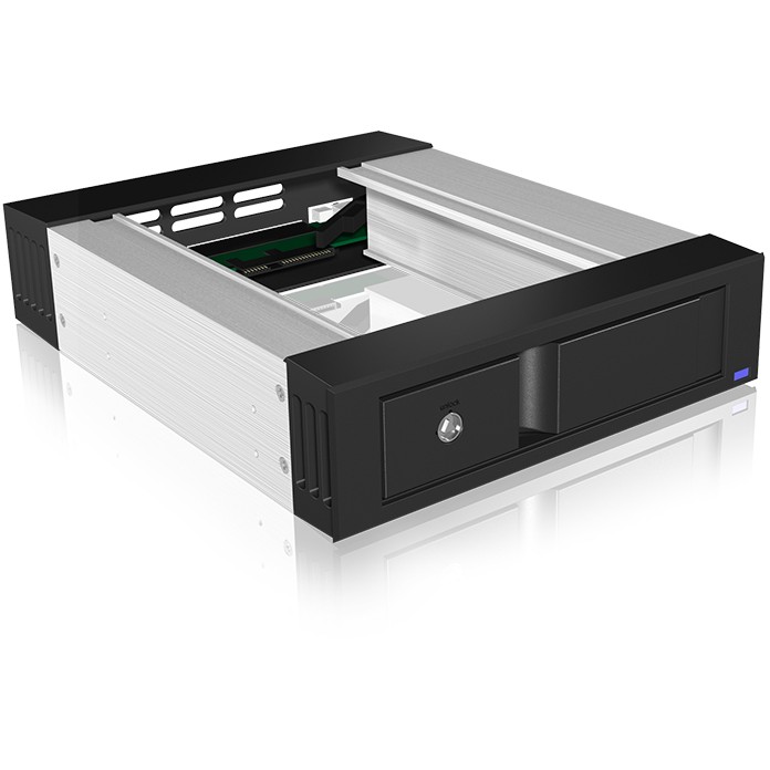 Wechselrahmen. 1xSATA/SAS 3.5" zu 1xSATA Host in 5.25" Einbauschacht. EasySwap trägerlos. Alu/ Plastik ICY BOX